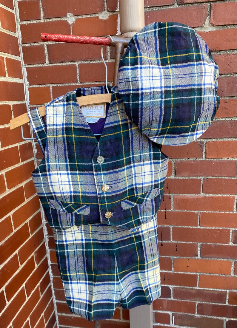 Little boys plaid shorts, vest and hat, toddler party suit, Ring bearer suit, plaid suit, toddler church clothes, boys plaid suit, image 5