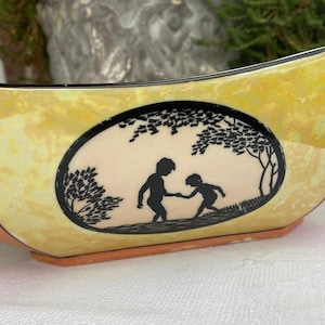 Czech lusterware, Art Deco, Orange and black lusterware bowl, Antique china bowl,  serving piece, TwoSwansSwimming