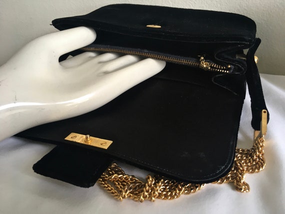 Black velvet purse gold buckle chain strap, Meyer… - image 3