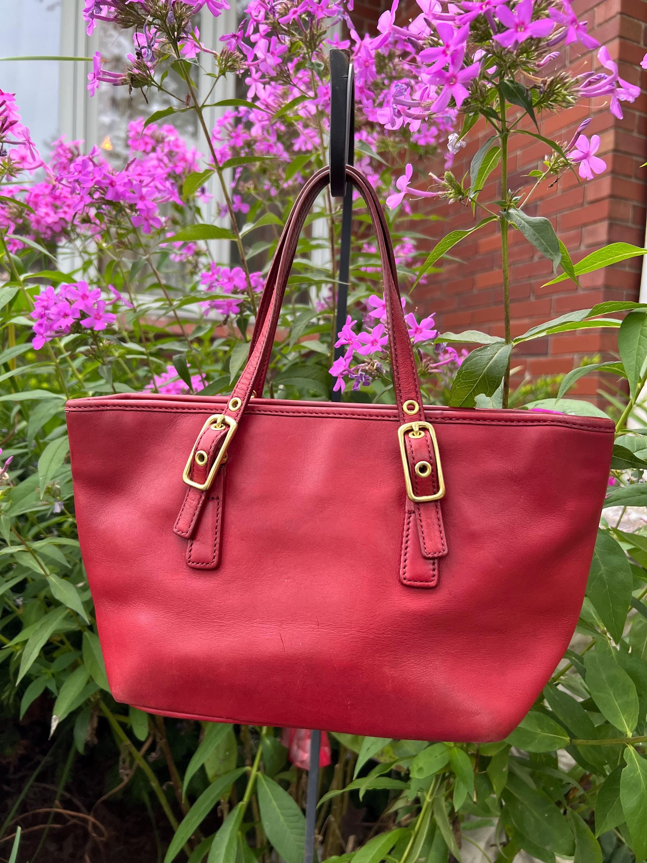 Vintage Red Leather Coach Mini Market Tote: Legacy Top Handle Bag 