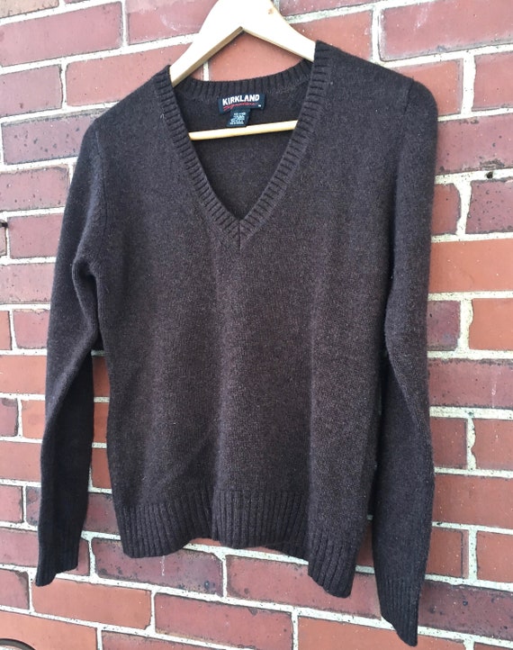 Brown cashmere v neck sweater, vintage sweater, v… - image 1