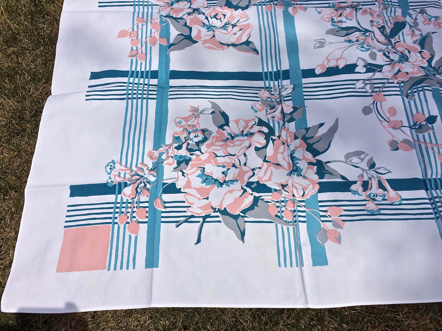 Mantel floral vintage verde azulado melocotón y blanco ropa | Etsy