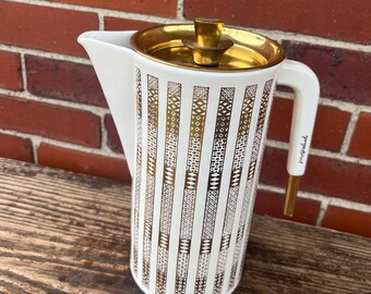 Mid century Georges Briard coffee pot, white with gold design, coffee server, Georges Briard Serving piece, coffee warmer, TwoSwansSwimming