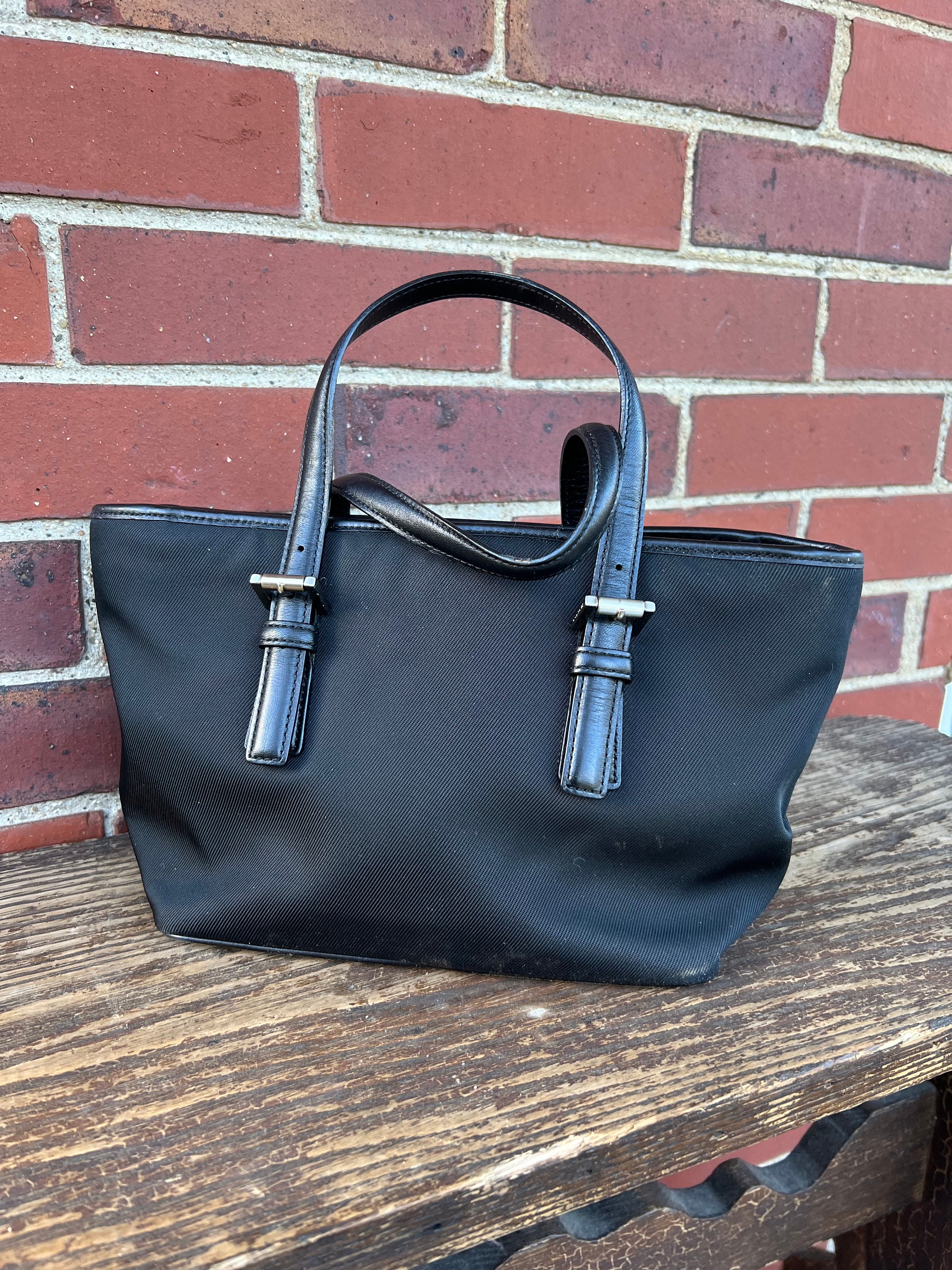 Coach Black Nylon Tote Bag: Leather Trim Top Handle - Etsy