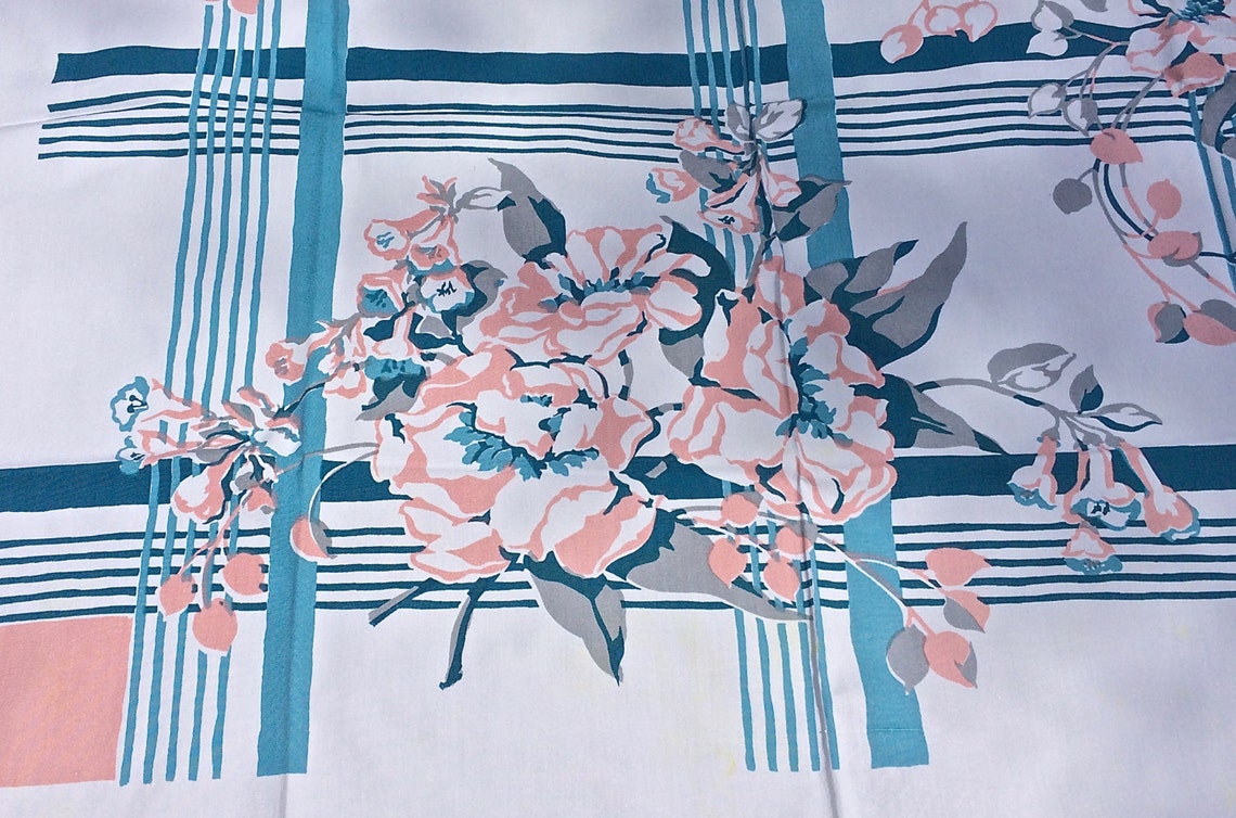 Mantel floral vintage verde azulado melocotón y blanco ropa | Etsy
