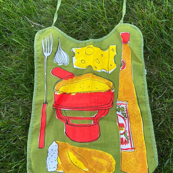 Vera Neumann linen bibs, wine, cheese and a loaf of bread, vintage Vera Neumann, adult bibs, vintage Vera, TwoSwansSwimming