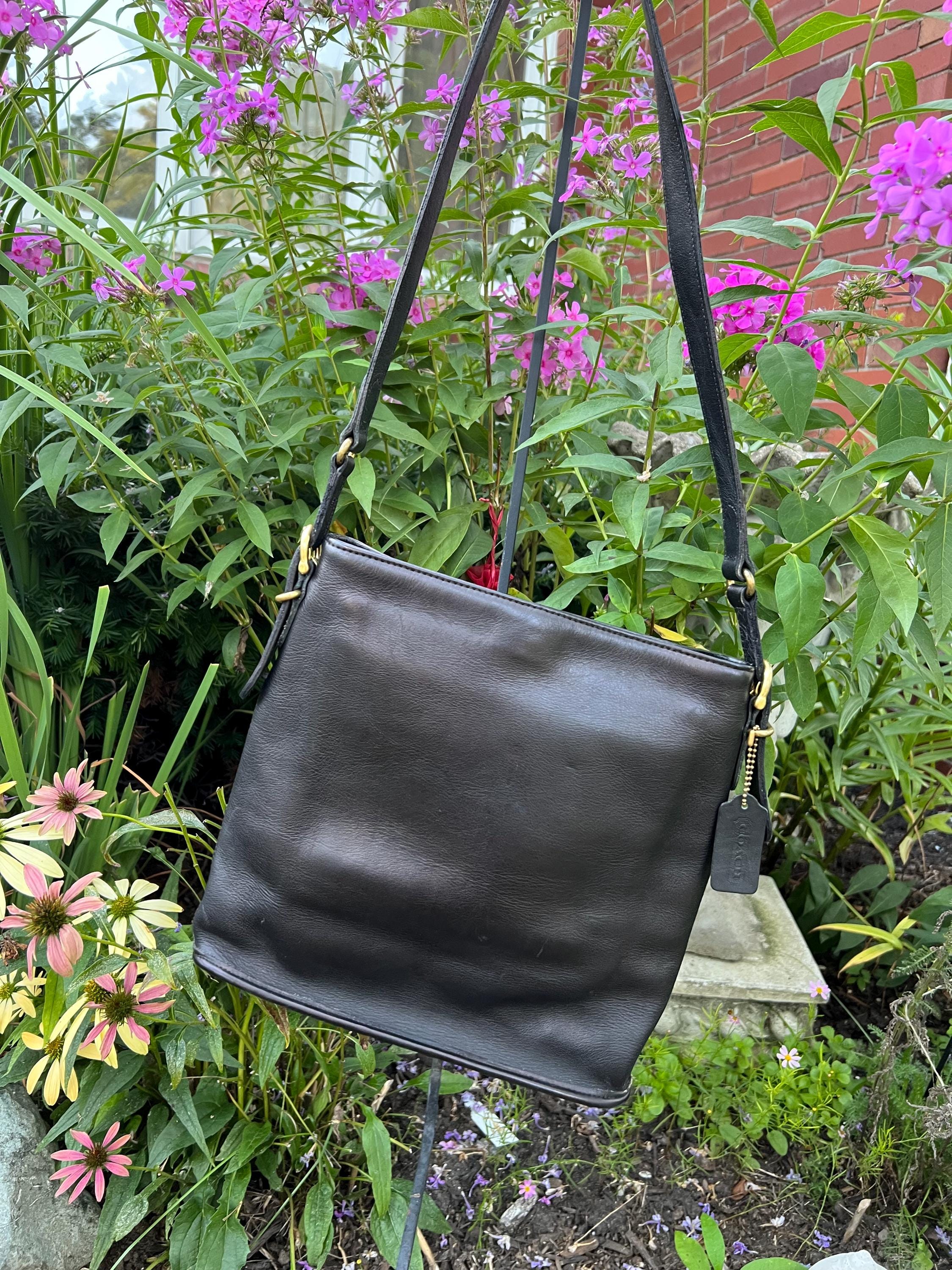 Vintage Black Leather Coach Bucket Bag: Equestrian Style