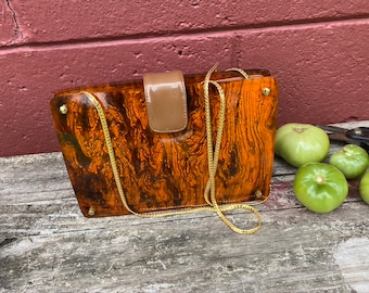 Tortoise Shell Lucite  shoulder bag with gold chain strap, Vintage Koret purse