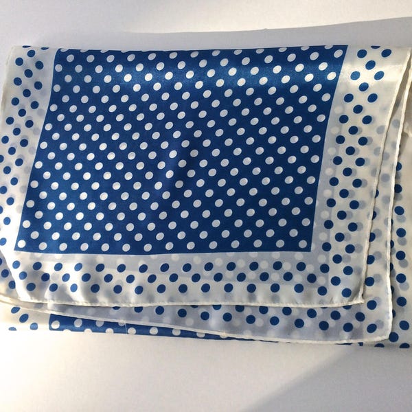 Blue and white polka dot scarf, Fun and funky! large rectangle scarf, ladies accessories, vintage scarf, polka dot scarf, TwoSwansSwimming