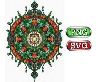 Printable Mandala Wall Art – 5 Color Mandalas (PNG + SVG) – Nature & Animal Clipart Bundle for Cricut