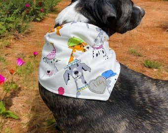 Bandana de cuello personalizada para perros con nombre opcional grabado en parche de cuero - Regalo para amantes de perros o gatos