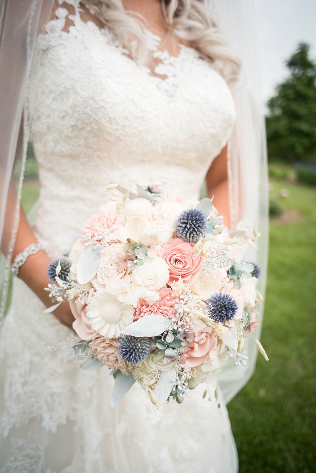 Pink Blush Blue Wedding Bouquet Sola Flowers Choose Your Etsy