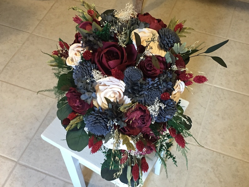 Blush made with sola flowers Burgundy bridesmaids bouquet choose your colors Custom Navy Cascading bouquet Alternative bouquet