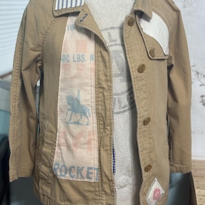 ジャケット・アウター vintage fabric feed sack jacket Vintage Unisex Feed Sack Quilt Coat Zipper Jacket Quilted