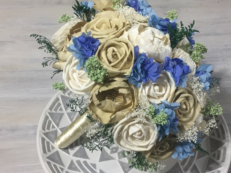 champagne and dusty blue wedding