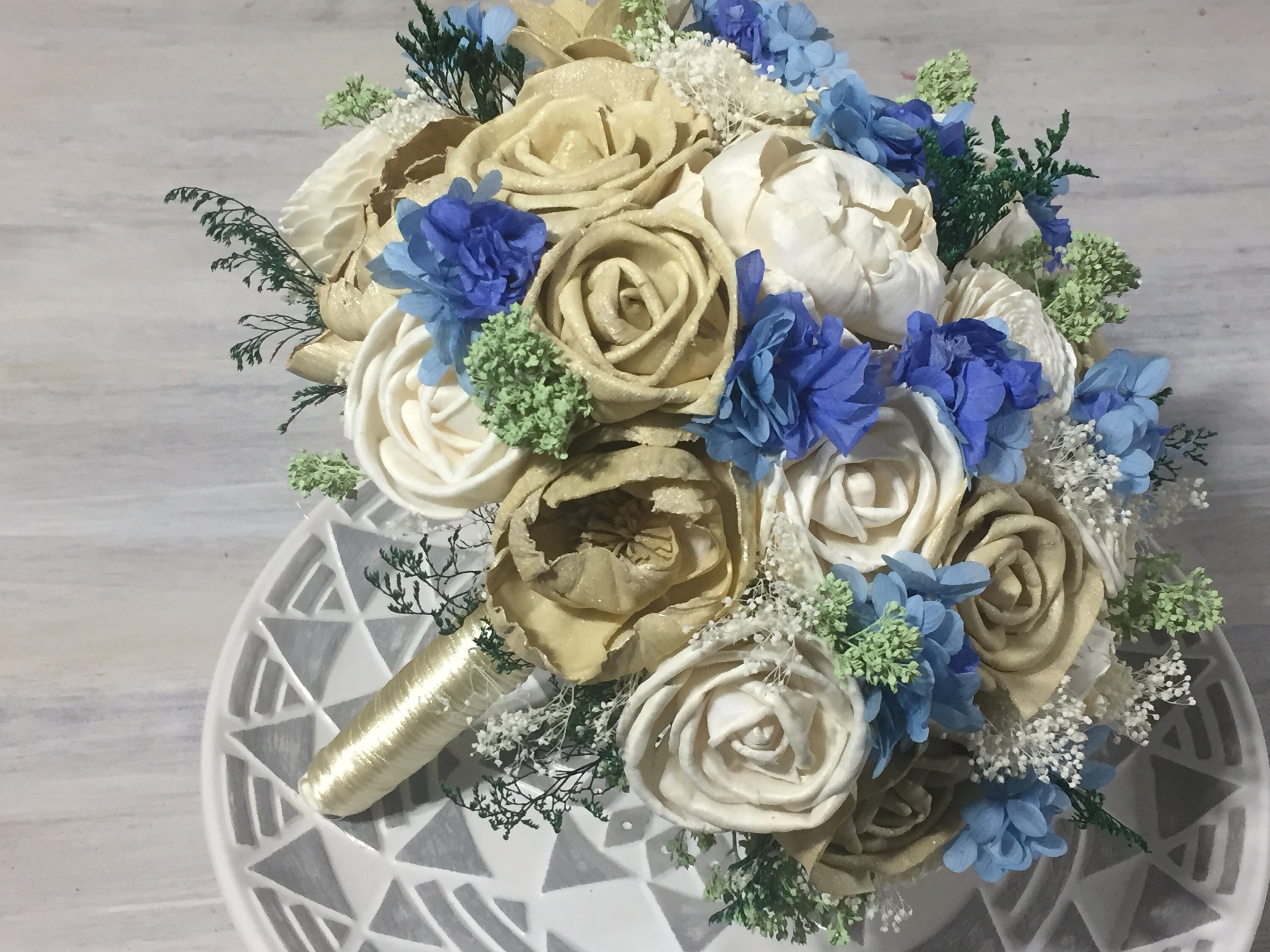 champagne and dusty blue wedding