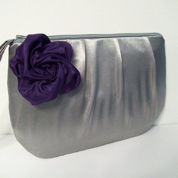 Large clutch w/rose - Choose colors ( Monogram available) Bridesmaid clutches, wedding clutches, bridesmaids gifts wedding party