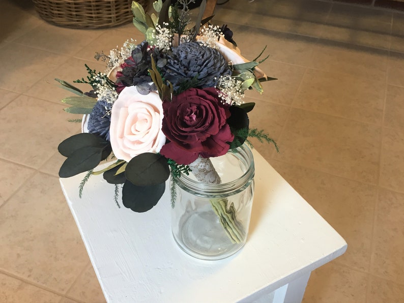 Blush made with sola flowers Burgundy bridesmaids bouquet choose your colors Custom Navy Cascading bouquet Alternative bouquet