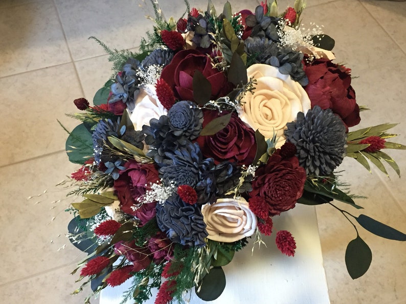 Blush made with sola flowers Burgundy bridesmaids bouquet choose your colors Custom Navy Cascading bouquet Alternative bouquet
