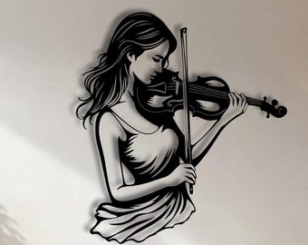 Elegant Violinist Metal Wall Art, Musician Silhouette Decor, Musical Home Gifts