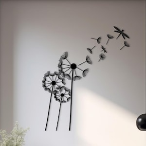 Dandelion Flower Wall Art, Dragonfly Metal Wall Art, Dandelion Wall Art, Pusteblume Flying Seeds, Dandelion Flowers Flying Seeds, Mom Gift
