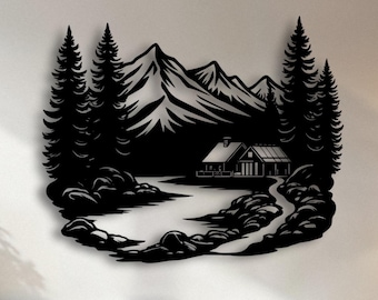 Mountain Forest Metal Wall Art, Lake House Decor