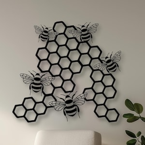Metalen muurkunst bij en honingraat, boerderijdecor