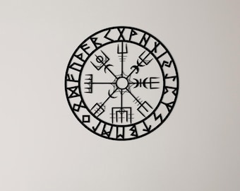 Décoration murale runique en métal Vegvisir, décoration boussole viking