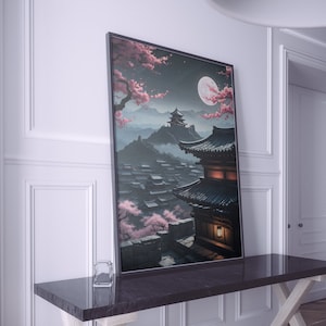 Japanese Canvas Print, Japanese Canvas Art, Cherry Blossom Canvas Art, Sakura Flowers Wall Decor, Japan Home Decor, Japanese Castle Wall Art