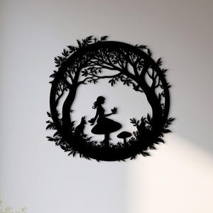 Fairy Forrest Metal Wall Art, Whimsical Forest Decor, Nature-Inspired Metal Wall Hanging, Fantasy Wall Art for Kids, Mushroom Metal Wall Art