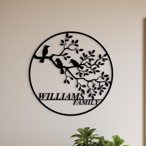 Custom Welcome Family Tree Name Sign, Metal Home Sign,Wall Hanging Tree Door Sign,Personalized Metal Wall Art Decor,Custom Family Bird  Sign