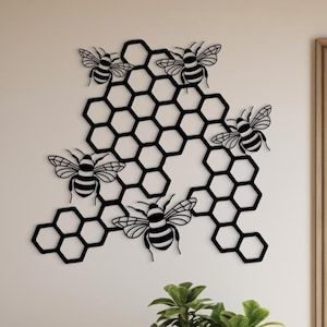 Bee and Honeycomb Metal Wall Art, Bee Decor, Gardener Bee Keeper, Honey Bee Metal Wall Decor, Porch Large Wall Decor,Bee Decor for Farmhouse