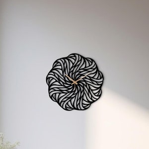 Modern Black Large Wall Clock, Flower Design Wall Clock, Unique Silent Clock, Minimalist Clock , Wall Clock Art,Housewarming Gift Home Decor
