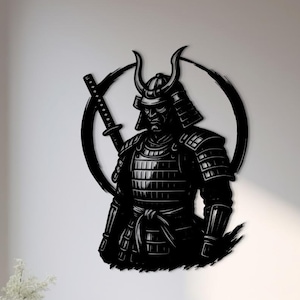 Samurai Metal Wall Art, Enso Circle Metal Wall Art, Japanese Samurai Art, Game Room Decor, Man Cave Wall Art, Gamer Gift, Japanese Warrior