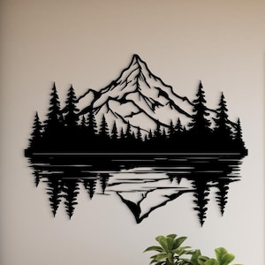Art mural en métal ombre forêt montagne, art mural métal montagne, cadeau déco nature, grand art mural en métal tendance, décoration de chambre, décoration extérieure