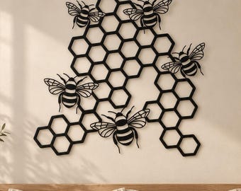 Bee and Honeycomb Metal Wall Art, Farmhouse Decor