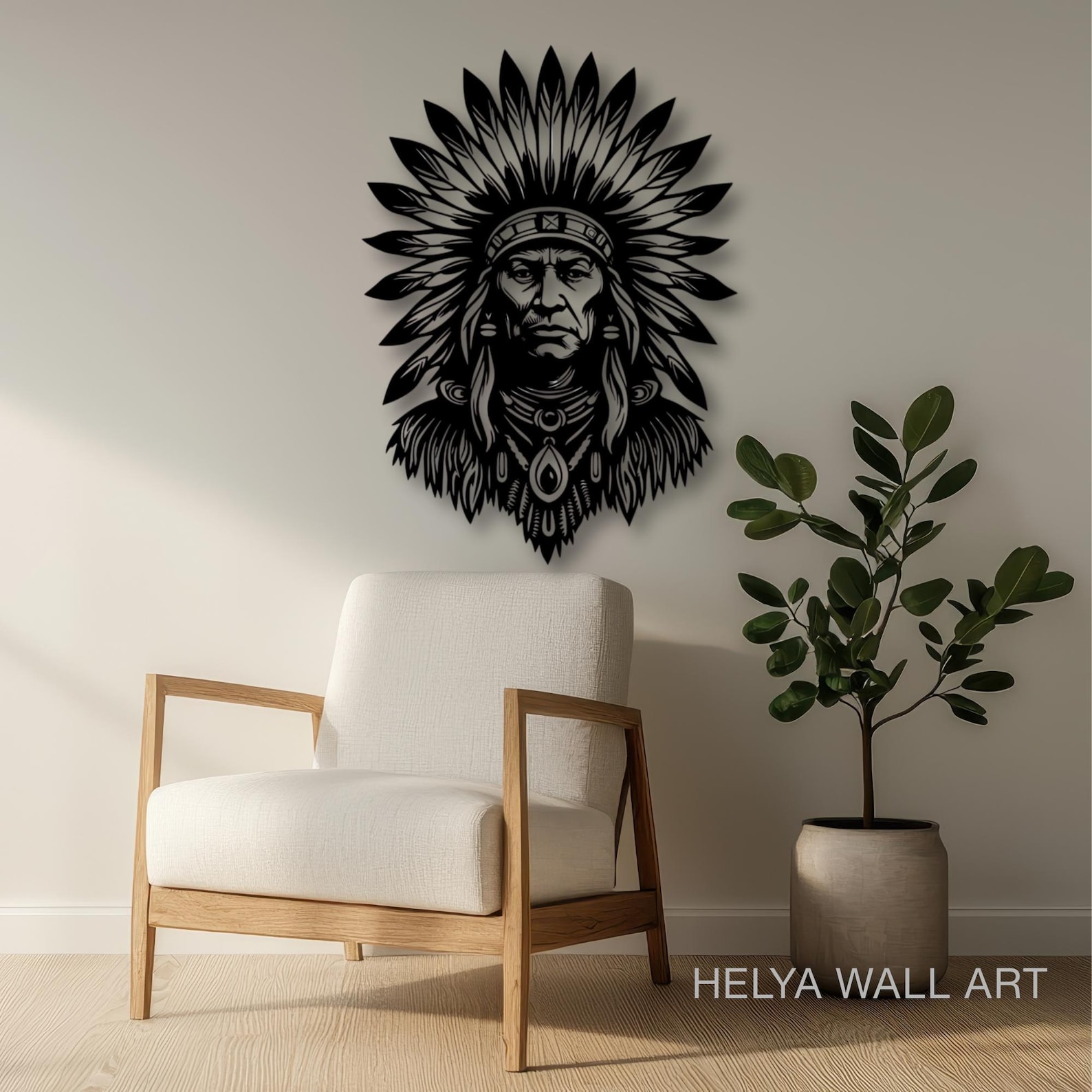 Native American Chief Metal Wall Art, Red Indian Sign, North America