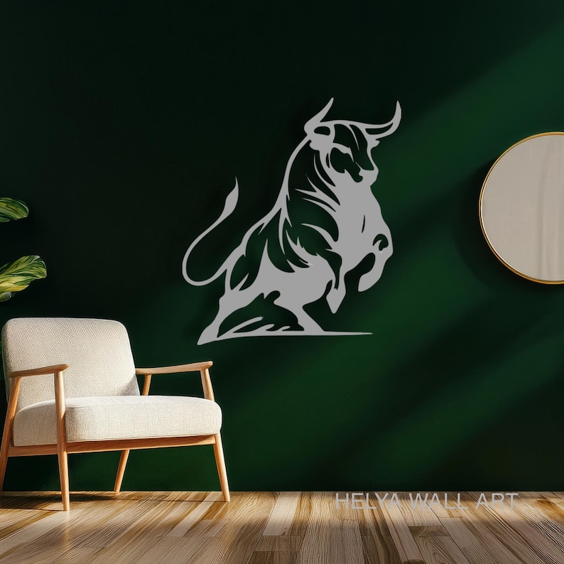 Charging Bull Metal Wall Art - Modern Black Bull Silhouette for Home Decor - Powerful Animal Cutout Wall Sculpture - Bullish Metal Art for Office or Living Room
