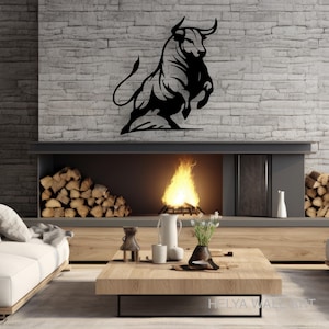 Charging Bull Metal Wall Art - Modern Black Bull Silhouette for Home Decor - Powerful Animal Cutout Wall Sculpture - Bullish Metal Art for Office or Living Room
