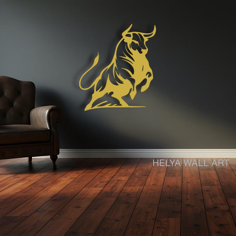 Charging Bull Metal Wall Art - Modern Black Bull Silhouette for Home Decor - Powerful Animal Cutout Wall Sculpture - Bullish Metal Art for Office or Living Room