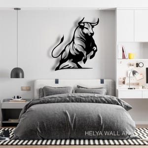Charging Bull Metal Wall Art - Modern Black Bull Silhouette for Home Decor - Powerful Animal Cutout Wall Sculpture - Bullish Metal Art for Office or Living Room