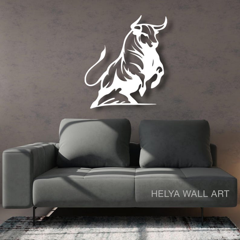 Charging Bull Metal Wall Art - Modern Black Bull Silhouette for Home Decor - Powerful Animal Cutout Wall Sculpture - Bullish Metal Art for Office or Living Room