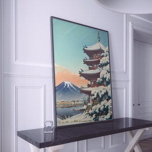 Japanese Canvas Print, Japanese Canvas Art, Cherry Blossom Canvas Art, Sakura Flowers Wall Decor, Japan Home Decor, Mountain Castle Wall Art