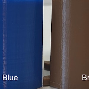 May include: Two solid-colored, rectangular objects are displayed. One is royal blue, and the other is brown. The text "Royal Blue" and "Brown" are printed in white at the bottom of each object.