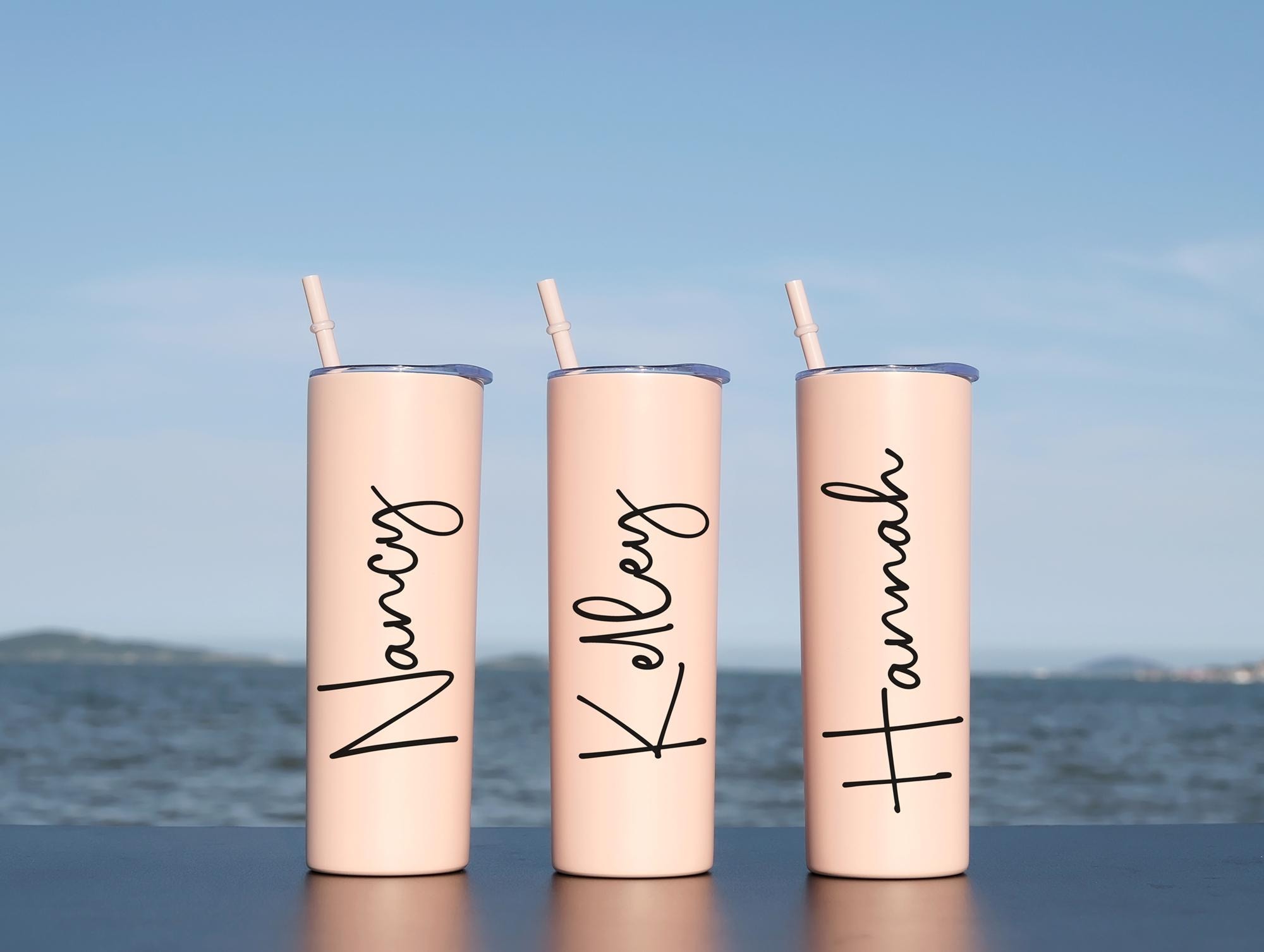 Personalized Tumbler with Lid and Straw, Custom 24 oz Skinny Tumbler, Bridesmaid Gifts, Bridesmaid Proposal, Bridal Shower Gift, Car Cups