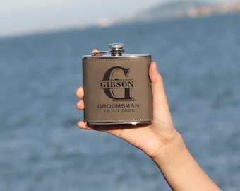 Personalized Leather Flask: Groomsmen Gift, Bachelor Party Favor