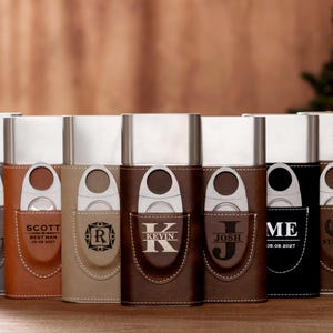 Personalized Cigar Case with Cutter, Engraved Cigar Holder, Custom Groomsmen Gift for Him, Gift for Dad, Husband, or Friend