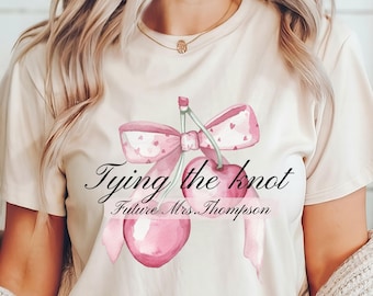 Custom Bride Shirt, Coquette Bride Tee, Custom Last Name, Trendy Bach Shirt, Newly Engaged, Custom Future Mrs, Coquette Aesthetic