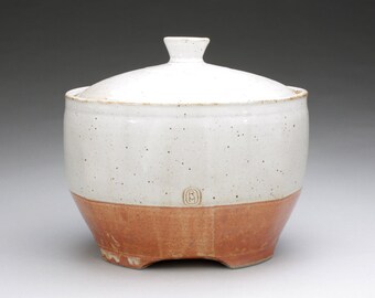 cookie jar - lidded jar white and orange shino