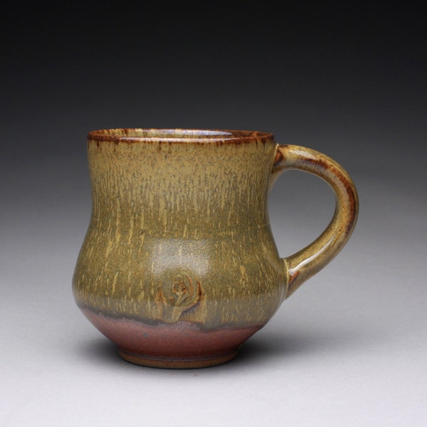 handmade pottery mug, teacup, ceramic cup with iron red, iron yellow and white glazes